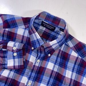 Roundtree & Yorke Mens‎ Plaid Button Down Shirt Long Sleeve Blue Red L